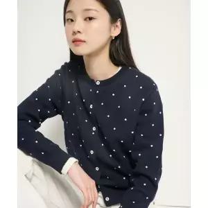 매장정품 빈폴 BEANPOLE LADIES 코튼 라운드넥 도트 카디건 네이비 (BF615AC03R) BF615AC03R 663765