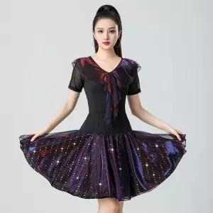 라틴댄스복 모던 방송 댄스상의 치마 세트 여성 사교 라인 댄스옷 공연복