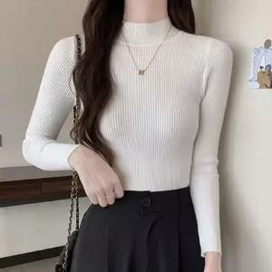 여성 반폴라 골지 니트 슬림 긴팔티 데일리니트 심플티셔츠
