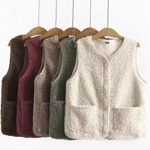 여성 후드 지퍼형 양털 뽀글이 민소매 조끼 가을 겨울 보온 베스트 캐주얼 아우터