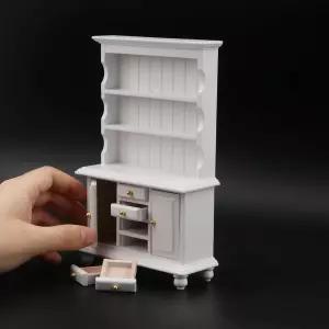 1 12 스케일 미니어처 찬장 책장 클래식 나무 미니 수납 허치 주방 인형 집 캐비닛 가구 디스플레이