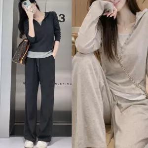 여성 후드넥 레이어드 트레이닝 상하세트 밴딩팬츠 봄 가을 데일리 투피스