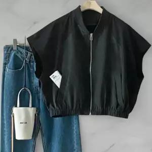 [다잇템]여성 클래식 헨리넥 반소매 컷아웃 집업 조끼 (40952456A)