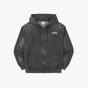 매장정품 diadora 디아도라 [공식스토어] 스프레이 워싱 데님 스웨트 후드집업 BLACK 1246776