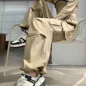 여성 남자 냉감 여름 카고 팬츠 스트링 와이드 바지전술 작업복 캐주얼 등산 조거남성 건빵 버뮤다 여자