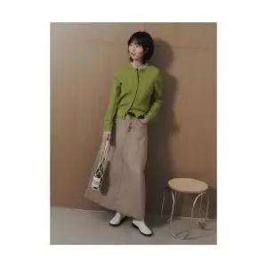 에잇세컨즈 피그먼트 데님 롱스커트 옐로이시 브라운 420828