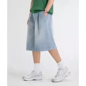 리메인세컨드 LEMAIN SND 버뮤다 와이드 원턱 데님 밴딩 쇼츠 연청 LMPT12 423298