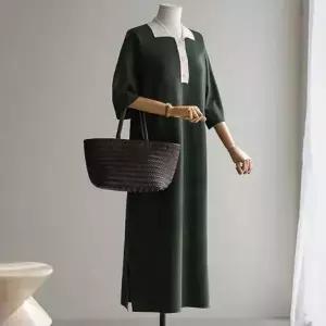 (안나앤플러스) 텐셀 배색 니트 원피스[드레스CTD32] 빅사이즈