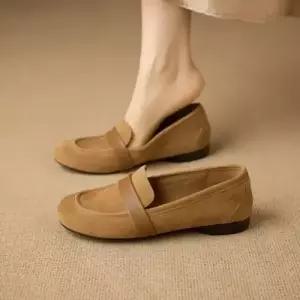 여성용 빈티지 세무 신발 리얼 구두 가죽 단화 굽 봄가을 로퍼 낮은 KS3
