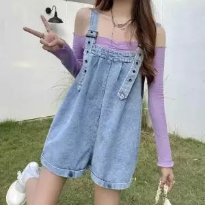 여성 여름 데님 와이드핏 반바지 데일리 통바지멜빵