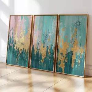 3pcs 모던 추상화 벽 아트 그린 핑크 골드 액센트 캔버스 프린트 포스터 중립 미니멀리즘 그림 장식 거실
