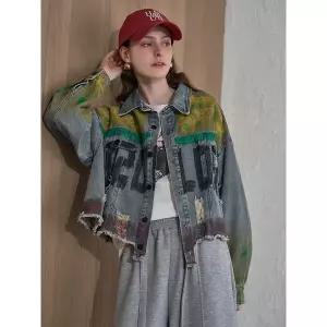 [하프클럽/]페인팅 포인트 셔츠 카라 데님 자켓 LN04JK701