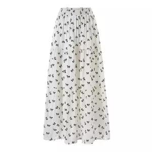 [미니멈][미니멈 에브리데이]러블리 리본 패턴 티어드 밴딩 롱 스커트 (EC2WH005D)