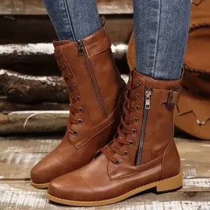 옆지퍼 빅사이즈 부츠 스트랩 워커 워커힐 여자신발 통굽 컴포트 봄가을 원템3