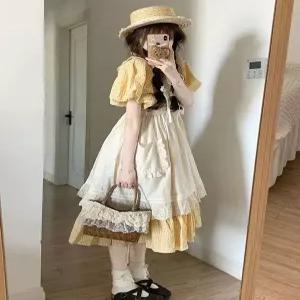 알프스소녀 옷 복고풍 무늬 공주 중세시대 노랑 코스튬