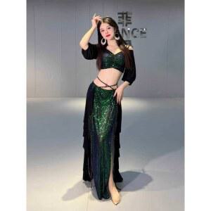 벨리복 상의 스커트 밸리댄스의상 샴페인 벨리댄스의상 안전팬티 여성 살사 무대의상 롱스커트