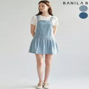 여성 데님 주름 멜빵 미니 원피스