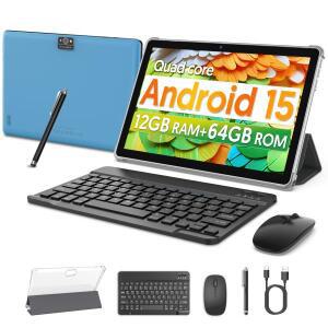 BAKEN 글로벌 에디션 10인치 태블릿 PC, 안드로이드 15 시스템, 쿼드코어 프로세서, 12GB+64GB, 1TB 확장