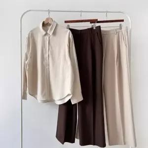 여자 찰랑 원턱 하이웨이스트 와이드 슬랙스