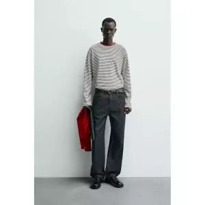 자라 ZARA 콘트라스트 스트라이프 티셔츠 - 스크래치 화이트1233726