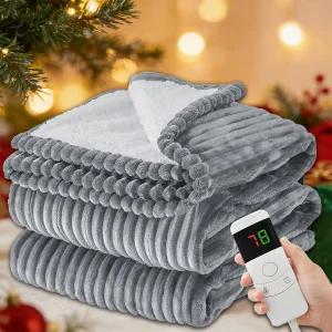 전기 담요 풀사이즈 72인치 x84인치 온열 과열 방지 10가지 난방 레벨 5 설정 자동 꺼짐 플란넬 셰르파