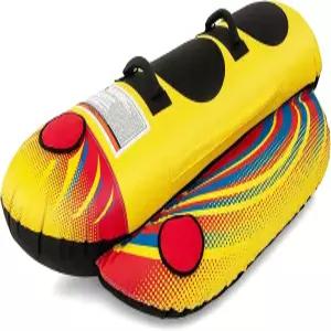 GYMAX 핫도그 견인 가능 EVA 시트 패드가 장착된 보트용 2/3인용 튜브 이지 그립 핸들 풀 900D 나일론 커버