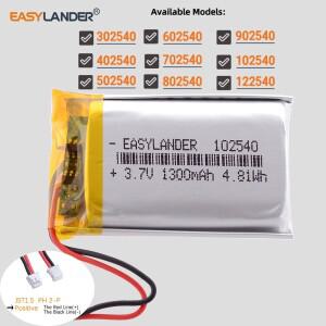 JST1.5mm 2핀 3.7V 1000mAh 102540 리튬 이온 폴리머 배터리