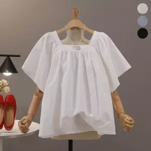 [모노시크] 해븐리 스퀘어 어깨 셔링 날개 블라우스_MNBS666