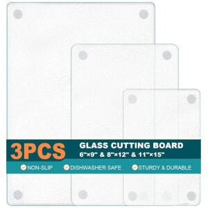 [미국배송] 주방 카운터용 PTYTIFI 3팩 강화 유리 도마 미끄럼 방지 발 내열성 스크래치 방지 청소하기 쉬운 투명 도마(15