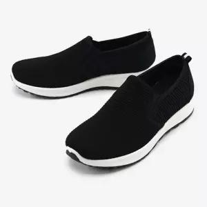 블랙 운동화 슬립온 발편한신발 데일리 끈없는신발 가을 가죽 운동화 밴딩 단화 여성 통굽 편한