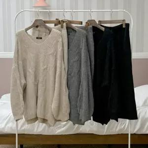 여성 오버사이즈 브이넥 니트 상하의 세트