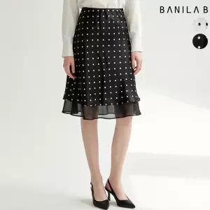 여성 허리밴딩 도트 패턴 미디 스커트