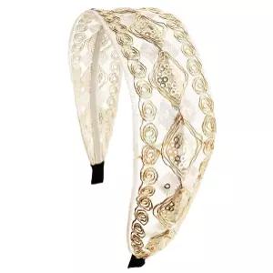 여성 세퀸 헤드밴드 논슬립 엘라스틱 화이트 메탈 헤어밴드 웨딩 포함된 OUTVIE 보호 자수