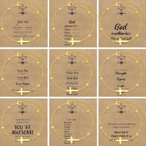 여성용 BROK 9PCS 체인 크로스 브레이슬릿 18K 골드 도금 참 조절 가능한 심플 링크 신앙 보석