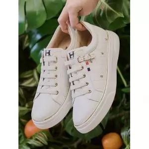 헨리메인 [하프단독특가] 러블 천연소가죽 미니 플라워 밴딩 스트랩 스니커즈 4cm (H23FOJWC413)