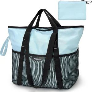 지퍼-8 포켓이 달린 파스만 대형 비치백 여성용 모래 방지 비치 토트백 접이식 경량 가족용 수영 가방 휴가