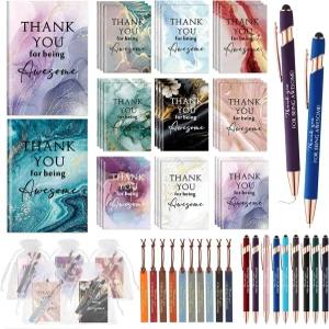 Qilery 10 세트 직원 감사 선물 벌크에는 미니 노트북 볼펜 가죽 북마크 드로스트링 포켓이 포함됩니다