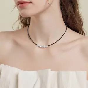 루이즈 블랙 스피넬 비즈 크리스탈 원석 레드 행운 목걸이 E73