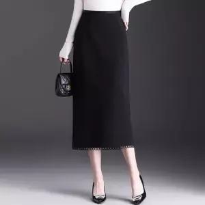 미에스틸로 여사친 스커트 미디 검정 가을 오피스룩 쉬폰 시폰 일자 가방 힙 레이스 ADOR3