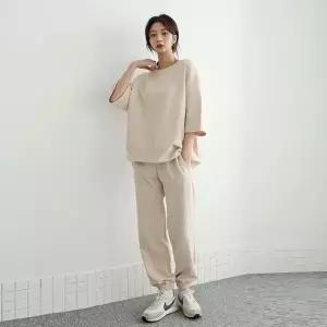 여성 면 무지 맨투맨 티셔츠 조거팬츠 츄리닝 세트 트레이닝 셋업 -WPST0432- 봄 여름