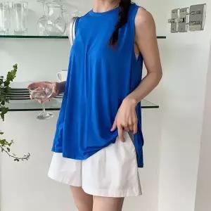 여성 찰랑 레이온 스판 A라인 라운드넥 무지 롱 나시 민소매 -WSL0031- 여름