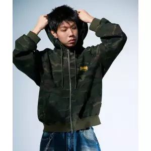 THRASHER 플레임 워시드 트랙 후드집업 카모