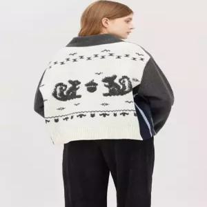 베네통 자카드 니트 블록 하프 코트BACTE1561