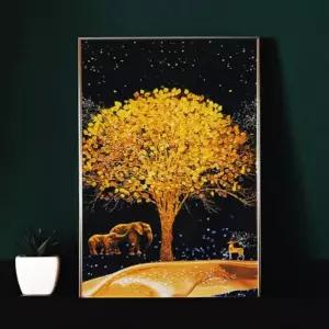 [골드스마일]황금 나무 코끼리 사슴 행운 돈 들어오는 거실 액자 사슴그림