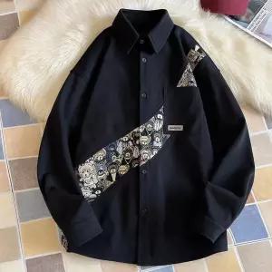 아이언하트 남사친 남성 봄가을 루즈핏 빅사이즈 셔츠 솔리드 트렌치 아우터 얇은 자수 KKE3