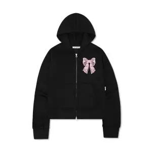 ESCAPEFROM [기모] 레이스 리본 프린트 스탠다드핏 후드집업 [4color]