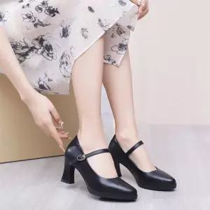 여사친 가보시 고무창 라운드 신발 치파오 가죽구두 리얼 워킹화 구두 런닝힐 가죽 KS5