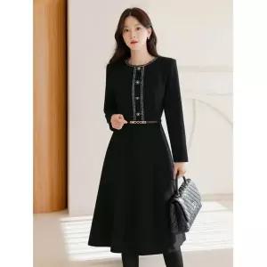 시크라인 ~XXL까지 포트레 트위드 배색 벨트 원피스 겨울 하객룩 오피스룩 모임룩 연말룩 격식룩 빅사이즈1