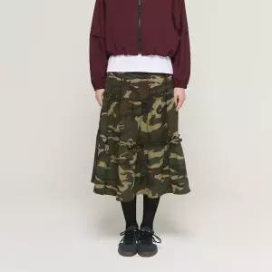 카고브로스 포 우먼 카모 프릴 밴딩 롱 스커트 (카모) - black 108133