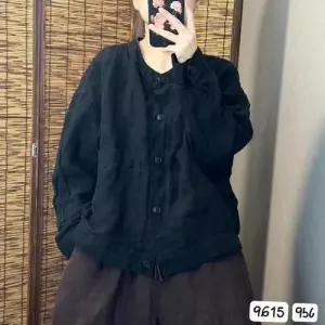 엘럽 여자 빈티지 가을 카디건 리넨 블레이저 셔츠 솔리드 상의 원템3